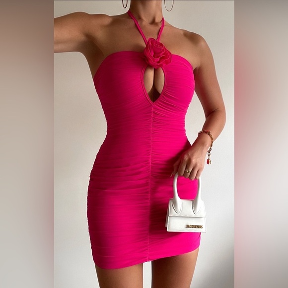 Runaway The Label Rosette Mini Dress In Fuchsia Size 8/Large - Picture 3 of 12